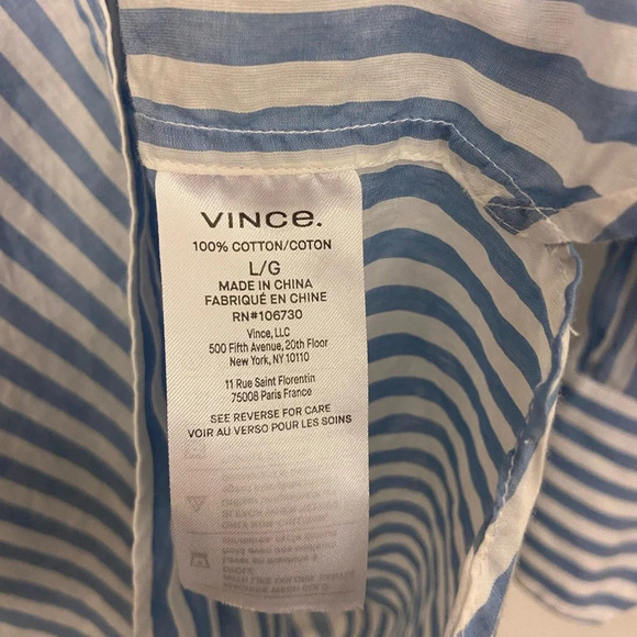 Vince Oversized Striped Long Sleeve Shirt Riviera Blue White Size Large - Picture 6 of 7